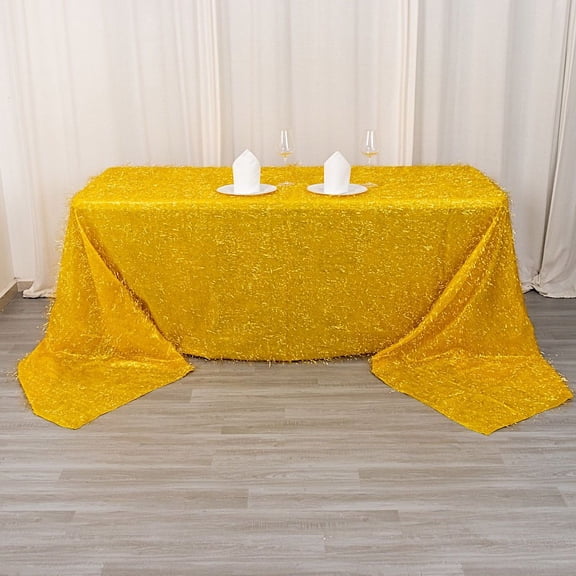 BalsaCircle 90x156 in Gold Metallic Tinsel Polyester Rectangle Tablecloth Party Events Decorations Supplies