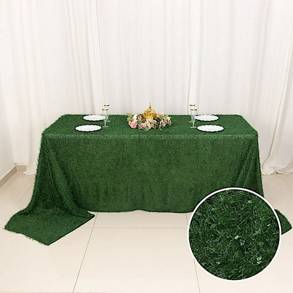 Balsa Circle 90x156 in Green Shaggy Fringe Polyester Rectangle Tablecloth Party Events Home Decorations Supplies