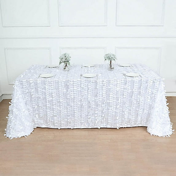 BalsaCircle 90x156 in White Taffeta Rectangle Tablecloth 3D Leaves Petals Design Party Events Decorations Supplies
