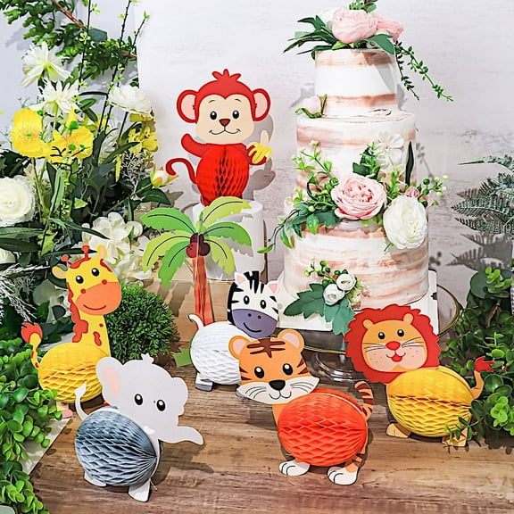 BalsaCircle Assorted Jungle Safari Animal 3D Honeycomb Paper Decorations Set Birthday Party Baby Shower