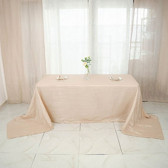 BalsaCircle Beige 90" x 156" Accordion Crinkle Taffeta Rectangular Tablecloth Reception