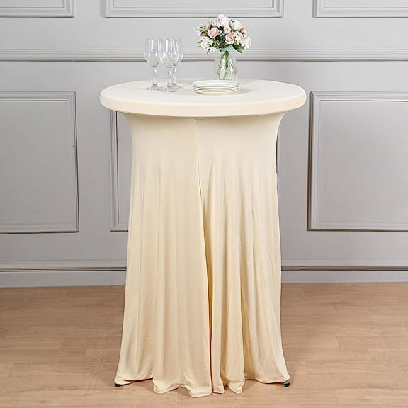 BalsaCircle Beige Cocktail Table Cover Natural Wavy Drapes Spandex Tablecloth Reception