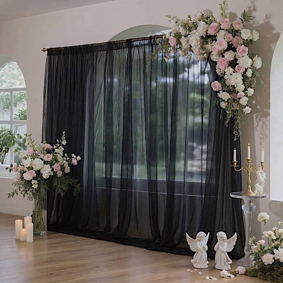 BalsaCircle Black 10x10 feet Sheer Curtain Backdrop Wedding Drapery Panel Party Wedding Reception Home Events Decorations Supplies