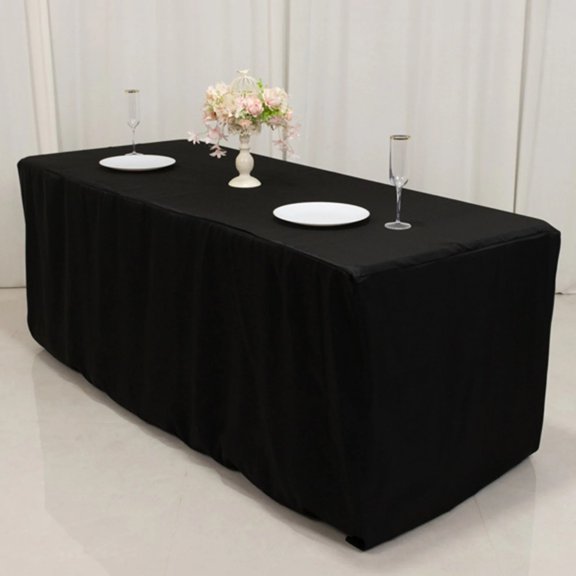 BalsaCircle Black 6 feet Fitted Premium Polyester Rectangle Tablecloth Fabric Table Cover Party Wedding Linens Reception Events Decorations