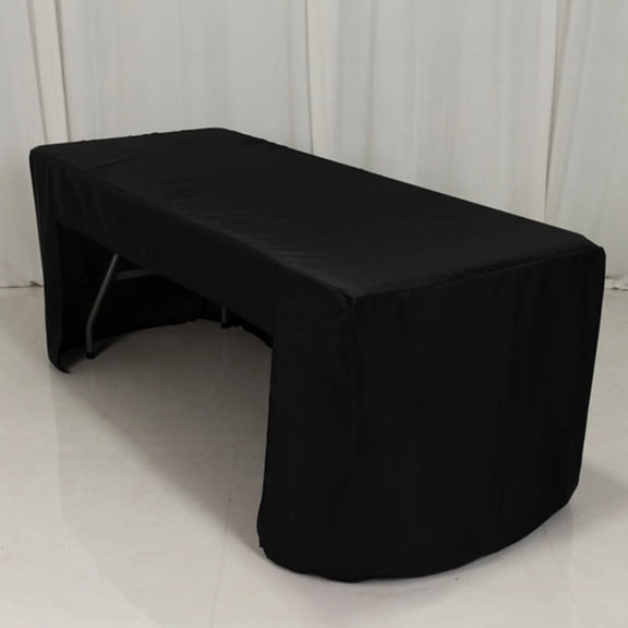BalsaCircle Black 6 feet Open Back Fitted Polyester Rectangle Tablecloth Party Wedding Reception Table Linens Catering Event Decorations