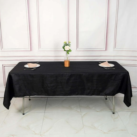BalsaCircle Black 60" x 102" Accordion Crinkle Taffeta Rectangular Tablecloth Reception