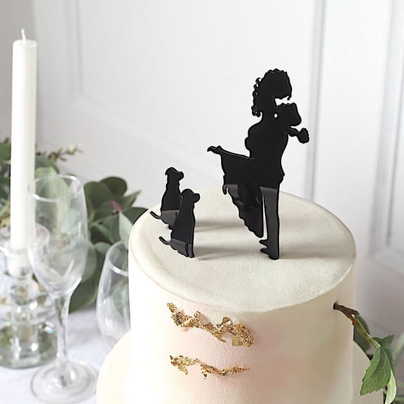BalsaCircle Black 7 in Bride Groom Pet Dogs Silhouette Acrylic Cake Toppers Set Party Events Decorations
