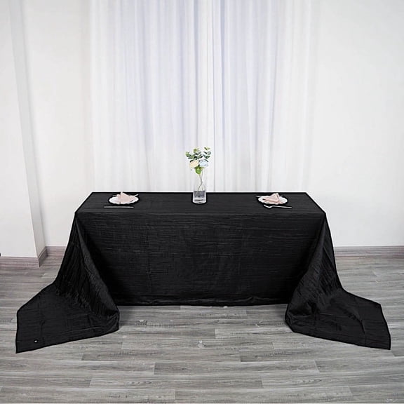 BalsaCircle Black 90" x 156" Accordion Crinkle Taffeta Rectangular Tablecloth Reception