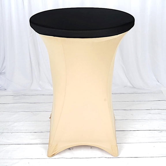 BalsaCircle Black Fitted Spandex Cocktail Table Top Stretch Cover Catering Table Linens
