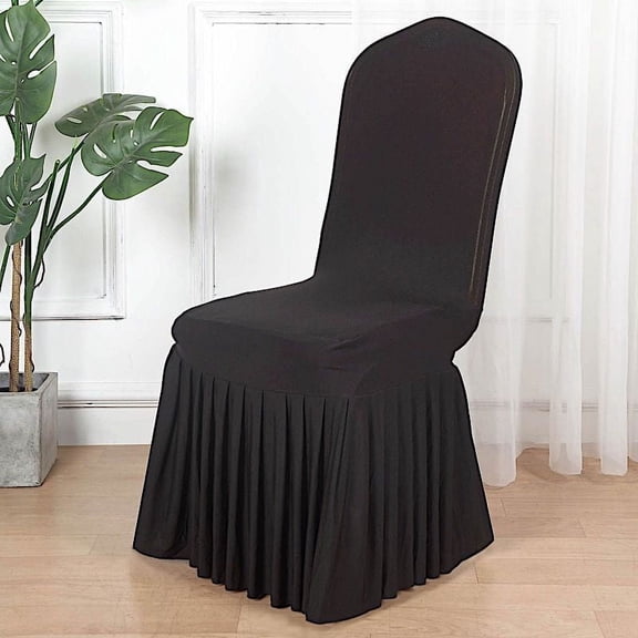 BalsaCircle Black Fitted Spandex Stretchable Banquet Chair Cover Ruffle Pleated Skirt Party Events Decorations