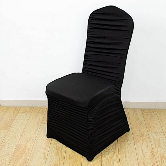BalsaCircle Black Fitted Spandex Stretchable Banquet Chair Cover Ruched Design Party Events Decorations Supplies