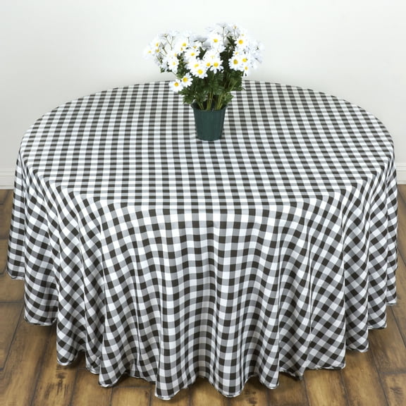 BalsaCircle Black and White Patriotic Veterans Day 108" Round Tablecloth Gingham Checkered Polyester Washable 4th of July Linen