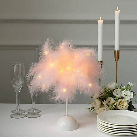 BalsaCircle Blush 15" Feather LED Table Lamp Centerpiece Battery Operated Desk Light Party Home Decorations