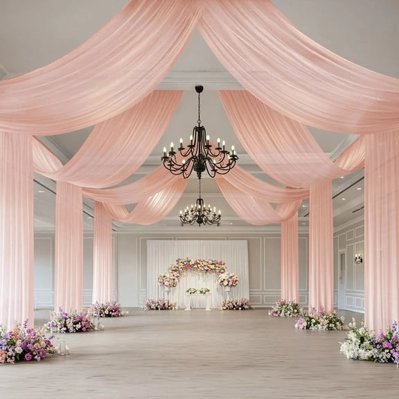 BalsaCircle Blush 5x32 feet Sheer Curtain Backdrop Wedding Drapery Panel Party Reception Home Events Ceiling Decorations Supplies