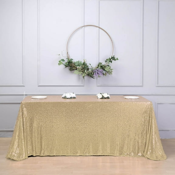 Balsa Circle Champagne 90" x 156" Sequin Rectangular Tablecloth Dining Table Linens