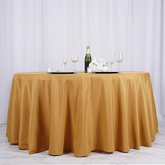 BalsaCircle Christmas Holidays 6 Pieces 132" Gold Round Polyester Tablecloths Linen