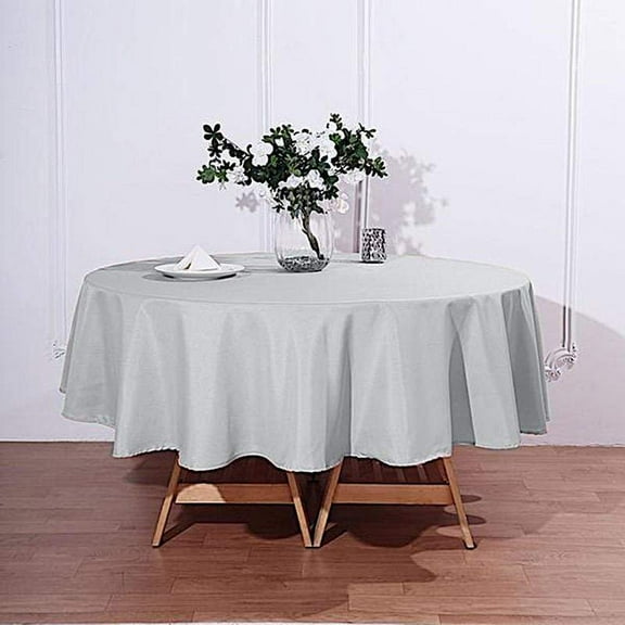 Balsa Circle Christmas Holidays 90" Silver Round Polyester Tablecloth Linens Decoration