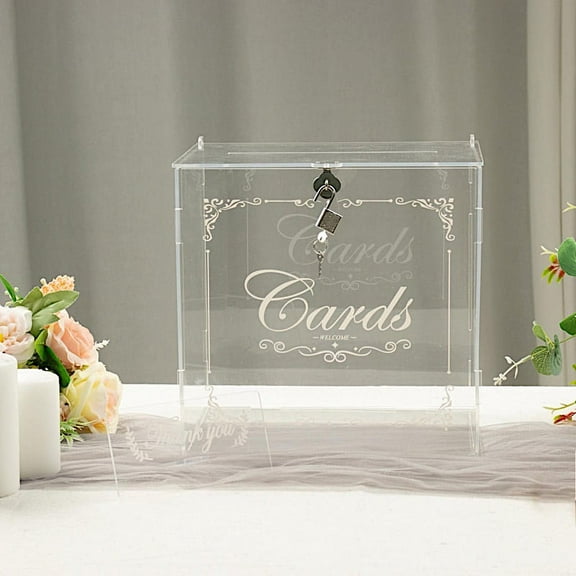 BalsaCircle Clear 10 in Acrylic Wedding Gift Money Card Box Lock Key Thank You Sign Party Events Decorations