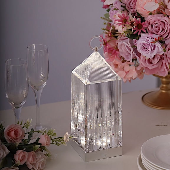 BalsaCircle Clear 11 in Acrylic Crystal Lantern Table Lamp USB Rechargeable LED Light Party