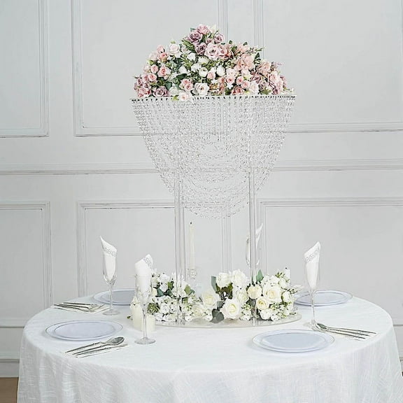 BalsaCircle Clear 32 in Acrylic Flower Display Stand Crystal Chandelier Table Centerpiece Party Decorations