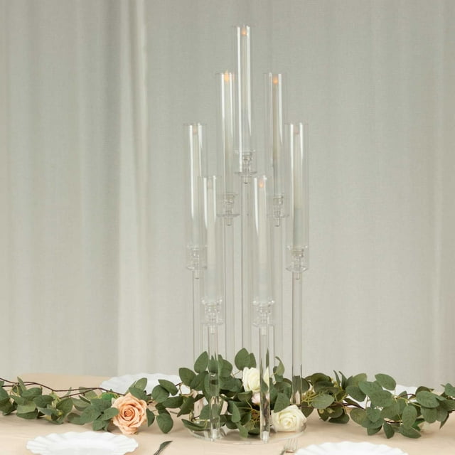 BalsaCircle Clear 33 in Round 7 Arm Acrylic Cluster Taper Candle Holder ...