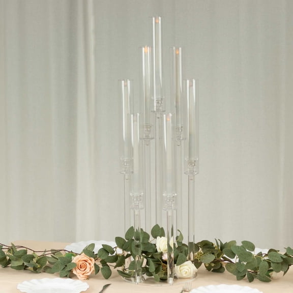 Balsa Circle Clear 33 in Round 7 Arm Acrylic Cluster Taper Candle Holder Candelabra Party Wedding Centerpieces Decorations