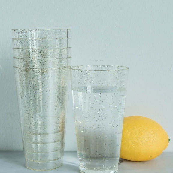 Balsa Circle Clear Gold 12 Pieces 17 oz Disposable Glittered Plastic Glasses Buffet Tableware