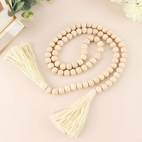 BalsaCircle Cream 55" Wood Bead Chain Tassels Hanging Garland Party Events Home Decorations Supplies