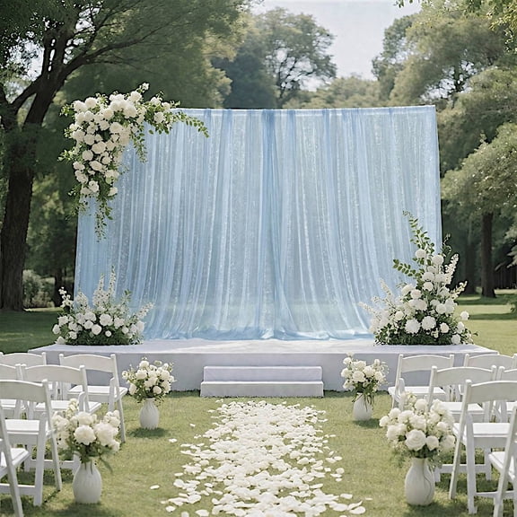 BalsaCircle Dusty Blue 10x10 feet Sheer Curtain Backdrop Wedding Drapery Panel Party Wedding Reception Home Events Decorations Supplies