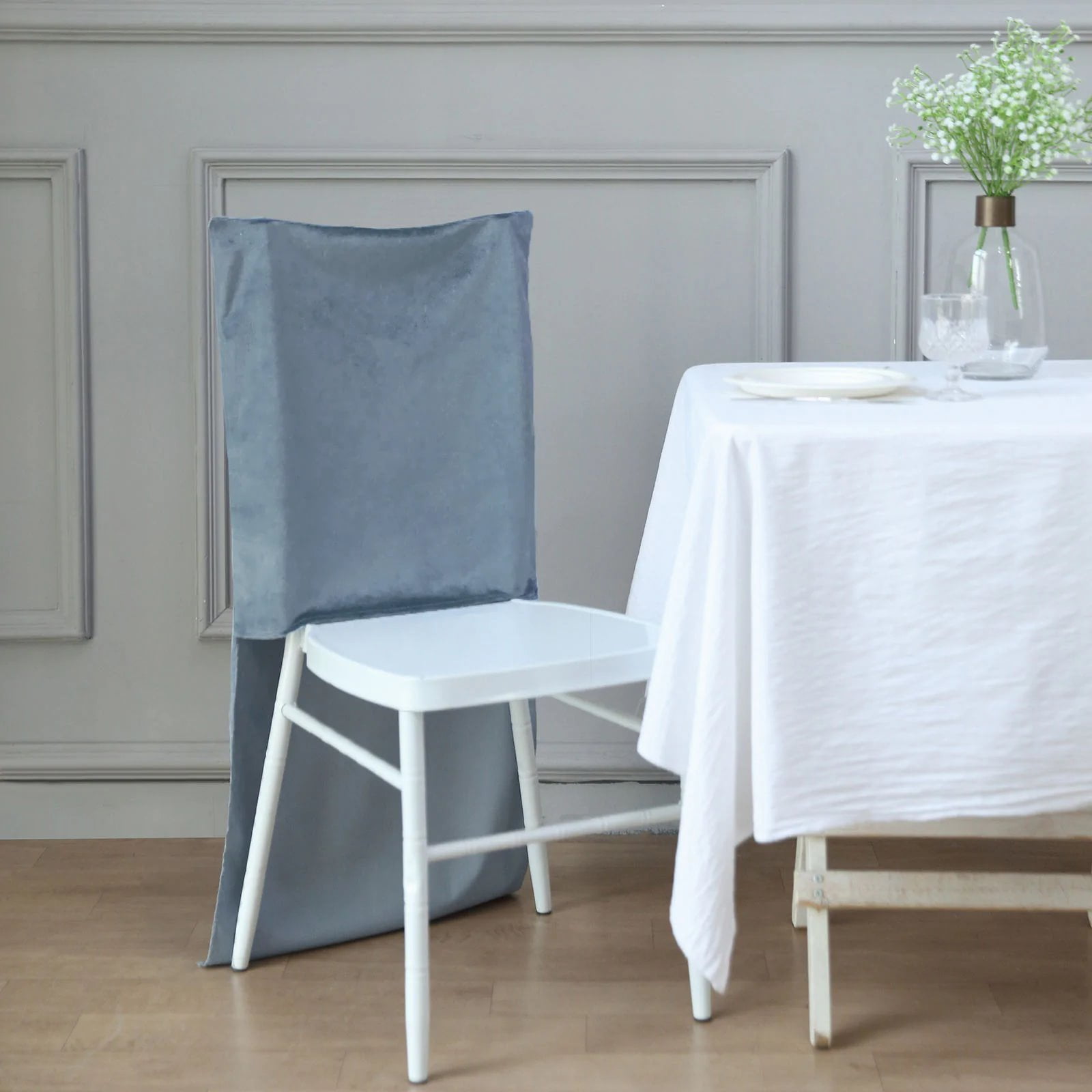 BalsaCircle Dusty Blue Soft Velvet Chiavari Dining Chair Back Slipcover ...