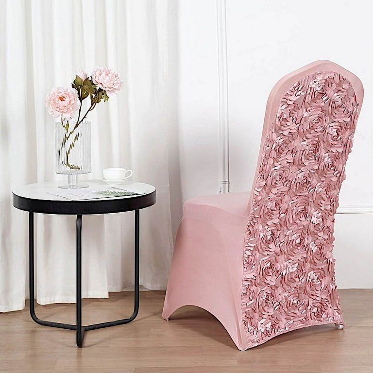 BalsaCircle Dusty Rose Satin Raised Roses Spandex Stretchable Banquet Solid Chair Covers Slipcovers