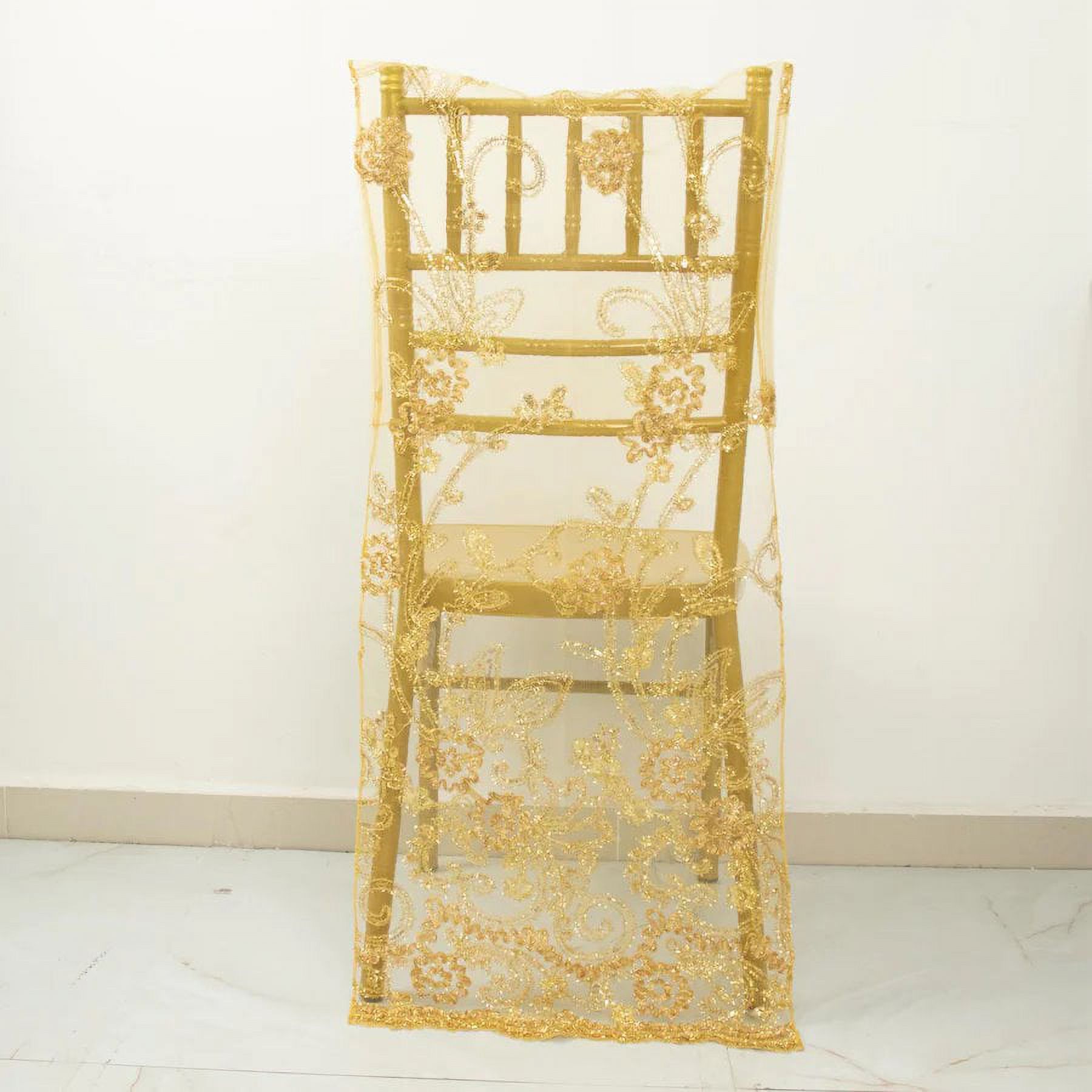 Balsa Circle Floral Gold Sequin Embroidered Organza Chiavari Dining ...