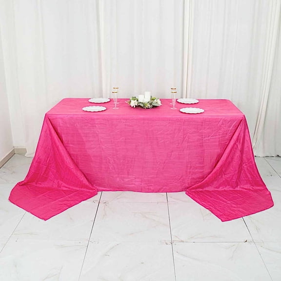 BalsaCircle Fuchsia 90" x 156" Accordion Crinkle Taffeta Rectangular Tablecloth Reception
