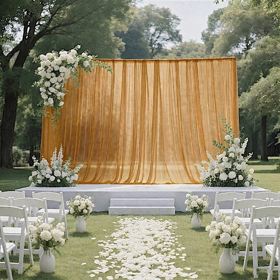 BalsaCircle Gold 10x10 feet Sheer Curtain Backdrop Wedding Drapery Panel Party Wedding Reception Home Events Decorations Supplies