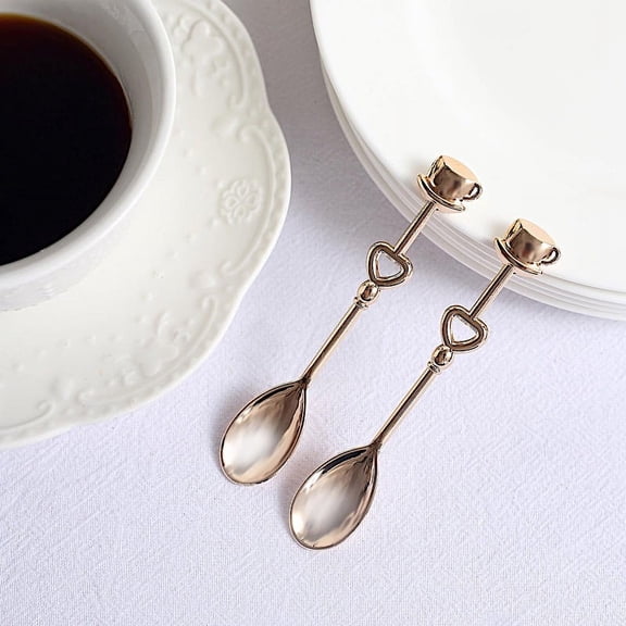 BalsaCircle Gold 2 Metal 4" Couple Coffee Spoons Set Gift Box Party Favors Events Reception Decoration Supplies
