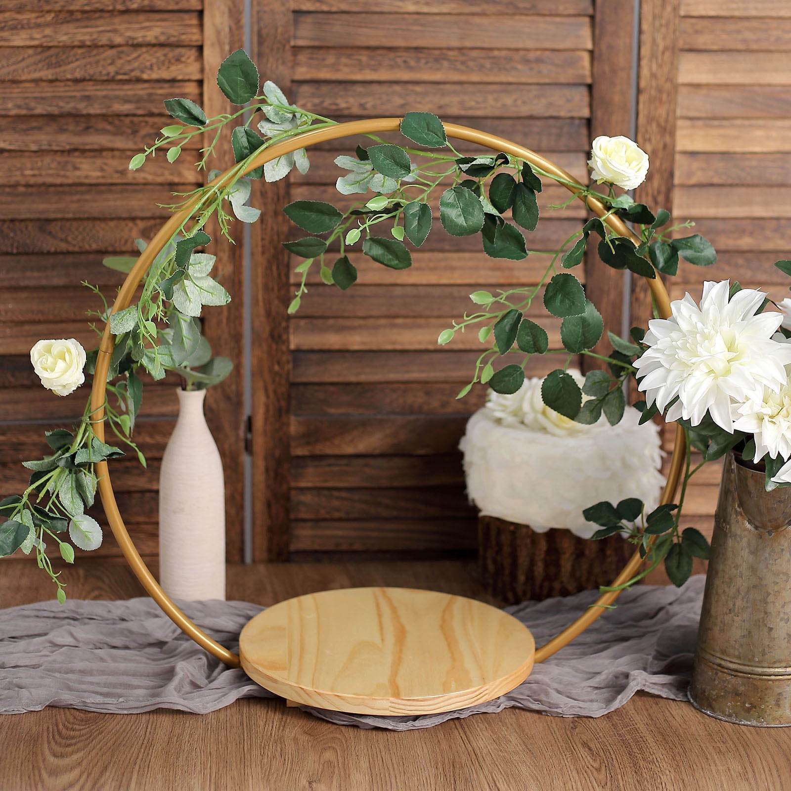 BalsaCircle Gold 20" Geometric Round Wood Metal Arch Cake Display Stand Wedding Party Decorations