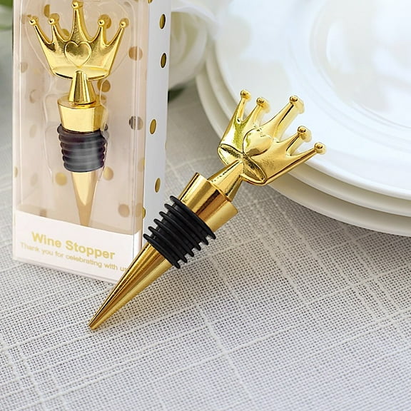 BalsaCircle Gold 4 in Crown Metal Wine Bottle Stopper Clear Gift Box Party Events Decorations Supplies