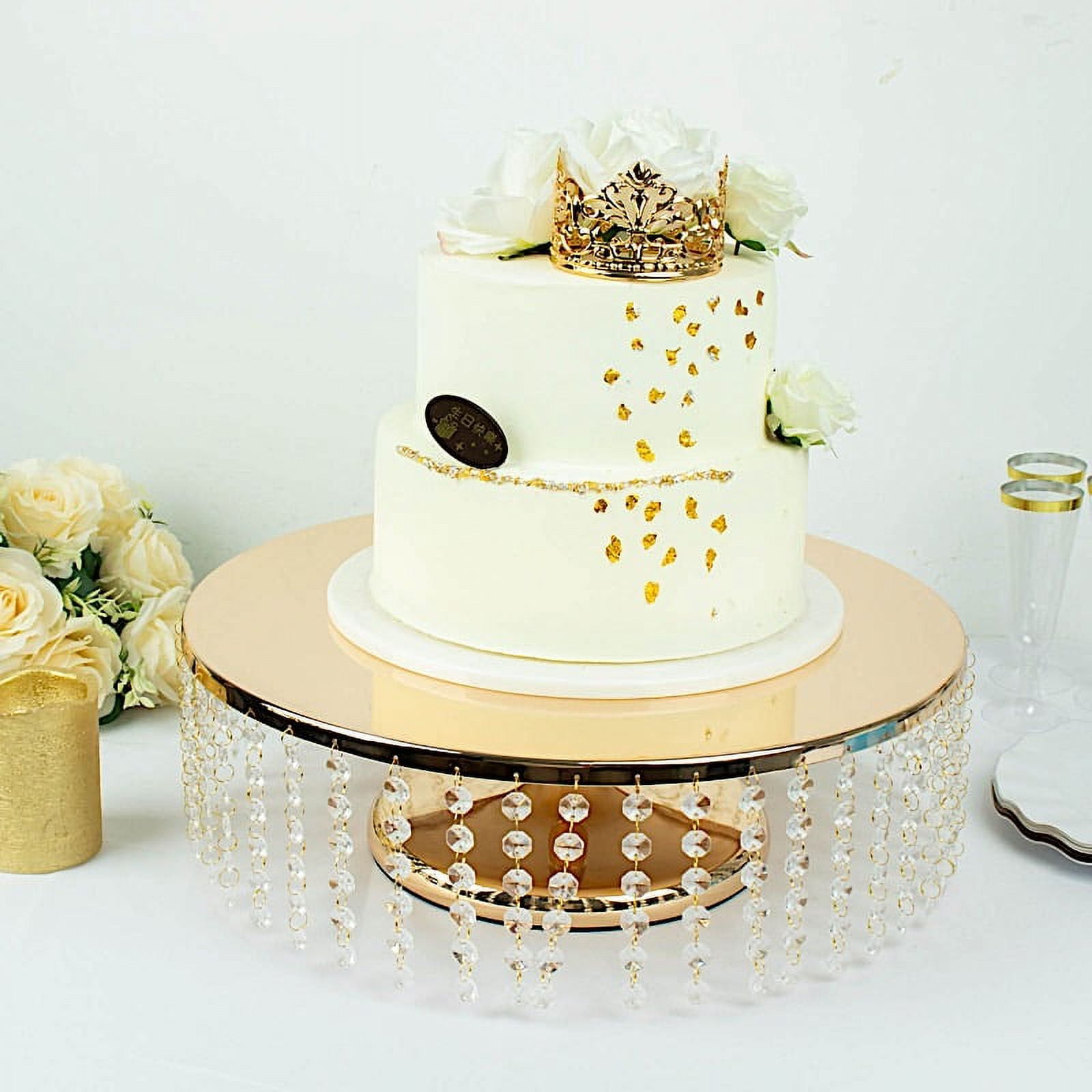 BalsaCircle Gold 6 in Round Metal Cake Stand Hanging Acrylic Crystal ...