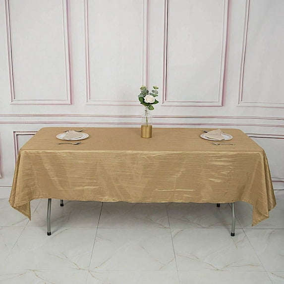 Balsa Circle Gold 60" x 102" Accordion Crinkle Taffeta Rectangular Tablecloth Reception