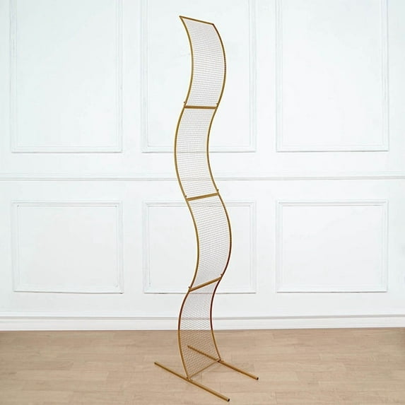 BalsaCircle Gold 7 feet Metal Floral Display Frame Wavy Grid Backdrop Stand Wedding Arch Party Event Decorations