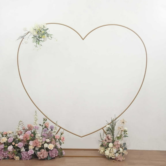 BalsaCircle Gold 7 feet Metal Heart Shape Wedding Arch Photo Backdrop Stand Party Events Decorations Supplies