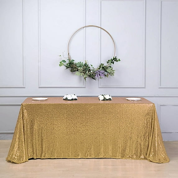 Balsa Circle Gold 90" x 156" Sequin Rectangular Tablecloth Dining Table Linens