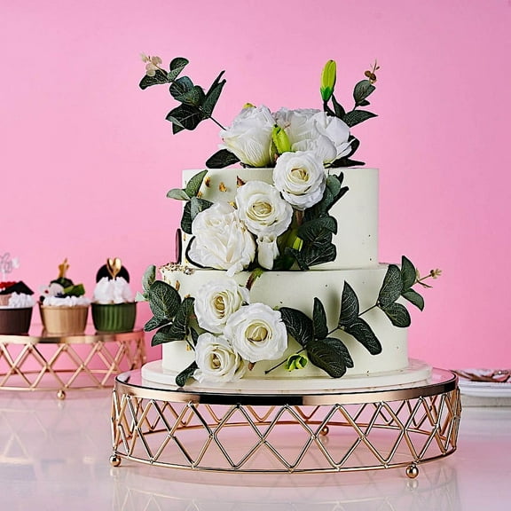 BalsaCircle Gold Clear 14" Round Metal Glass Geometric Cake Stand Party Wedding Catering Decorations