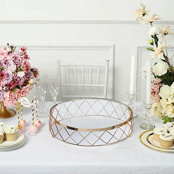 BalsaCircle Gold Clear 16" Round Metal Glass Geometric Cake Stand Party Wedding Catering Decorations