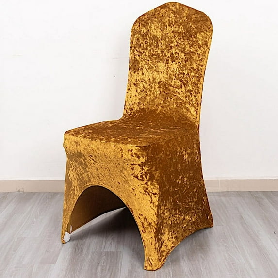 BalsaCircle Gold Fitted Spandex Crushed Velvet Stretchable Banquet Chair Cover Party Events Home
