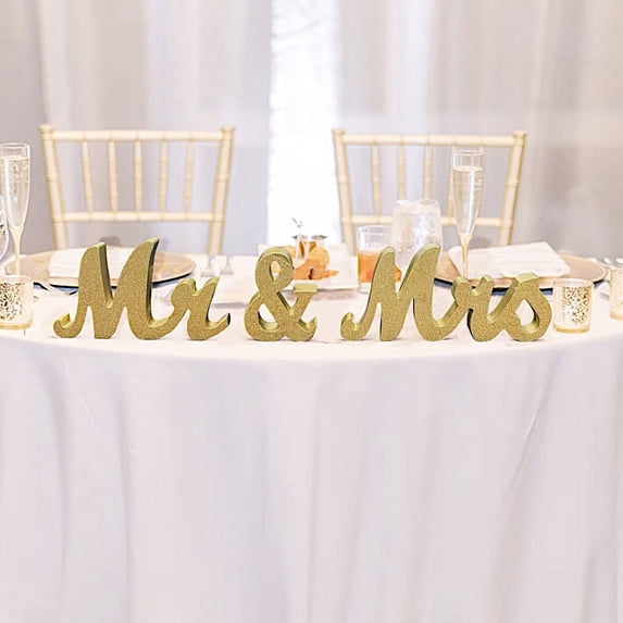 BalsaCircle Gold Mr & Mrs Glittered Wooden Freestanding Wedding Table Display Signs Set Party Events Decorations