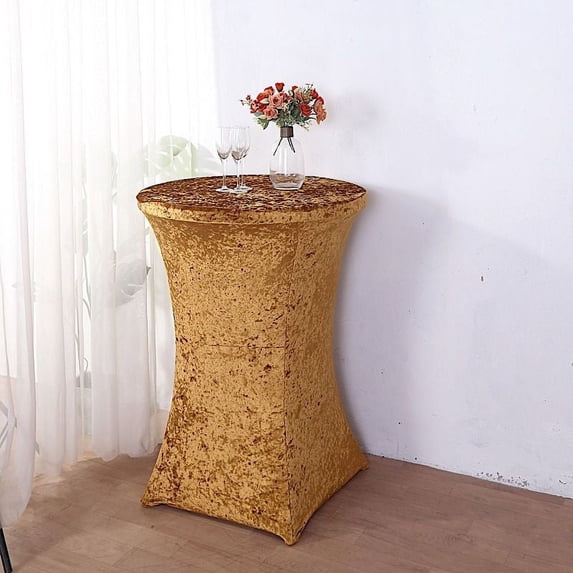 BalsaCircle Gold Round Fitted Cocktail Table Cover Crushed Velvet Tablecloth Party Events Decorations Supplies