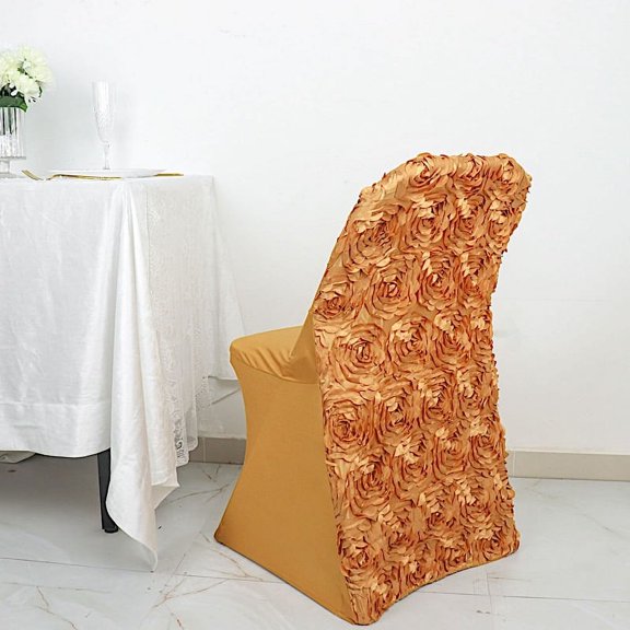 Balsa Circle Gold Satin Rosette Back Spandex Stretchable Fitted Folding Chair Cover Party Events Decorations