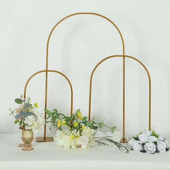 BalsaCircle Gold Set of 3 Metal Flower Stand with Rounded Top Table Arch Centerpiece Wedding Party Decorations Centerpieces