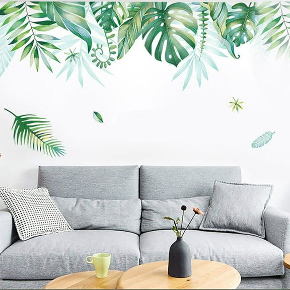 BalsaCircle Green Tropical Assorted Hanging Leaves Peel Removable PVC Wall Stickers Living Room Bedroom Office Stick